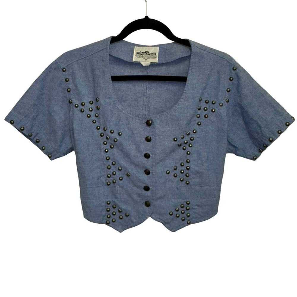 VTG Western Studded Cropped Tie Back Top Denim San Angelo S/M Festival